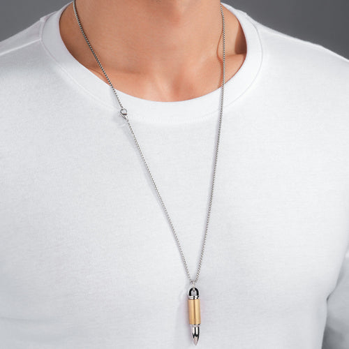 POLICE BULLET TWO-TONE GOLD MEN'S NECKLACE - MODEL VIEW