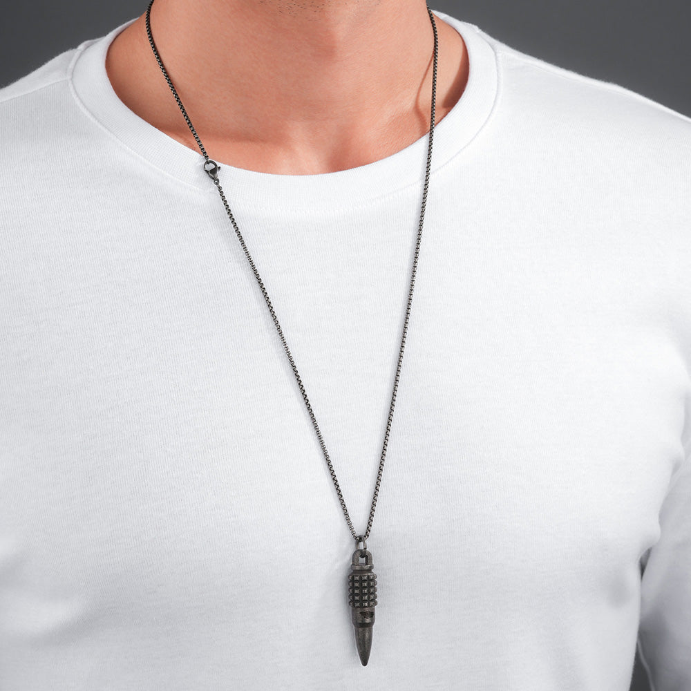 Man wearing Police Bullet Necklace