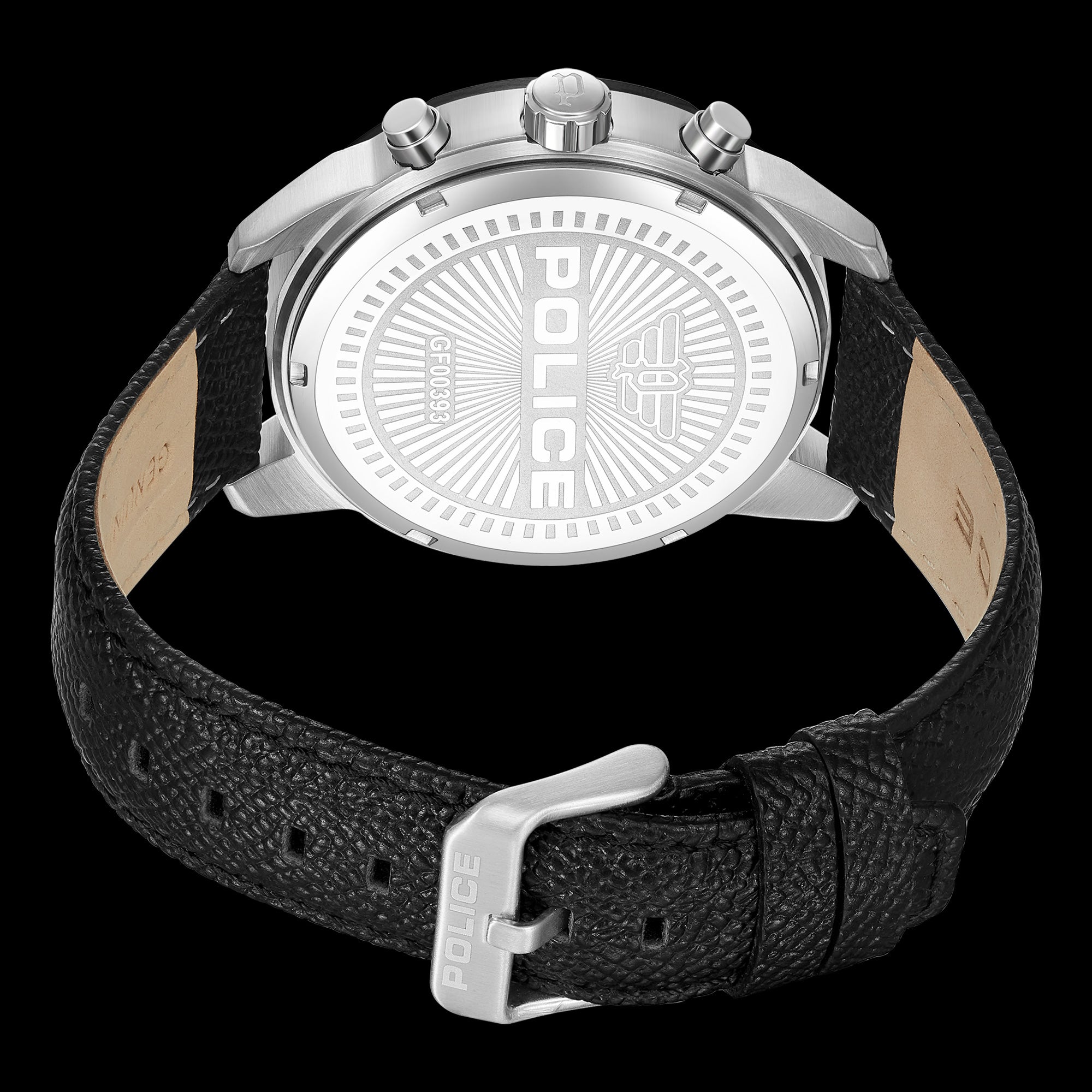 Back View Police Roman Black Dual Time Men's Watch