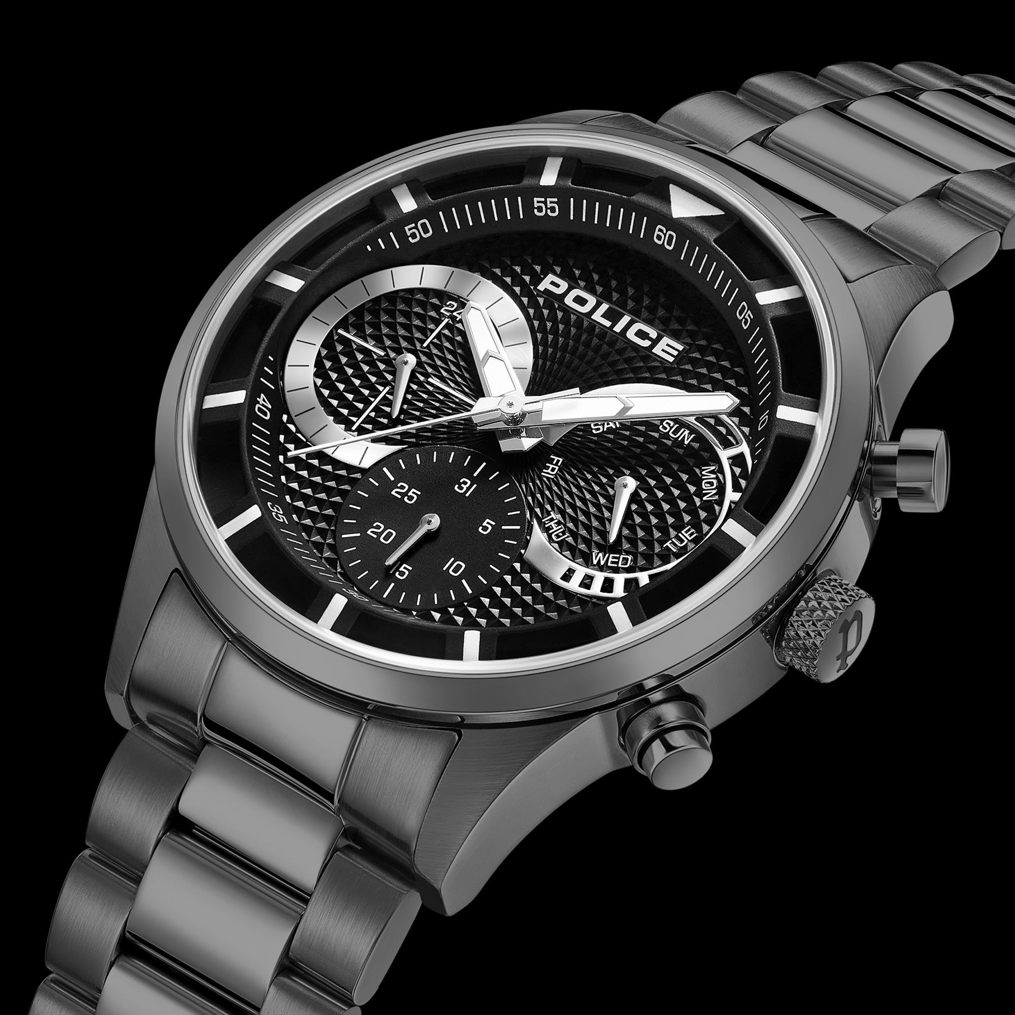 Side View Police Driver II Gunmetal Grey Black Dial Men's Watch