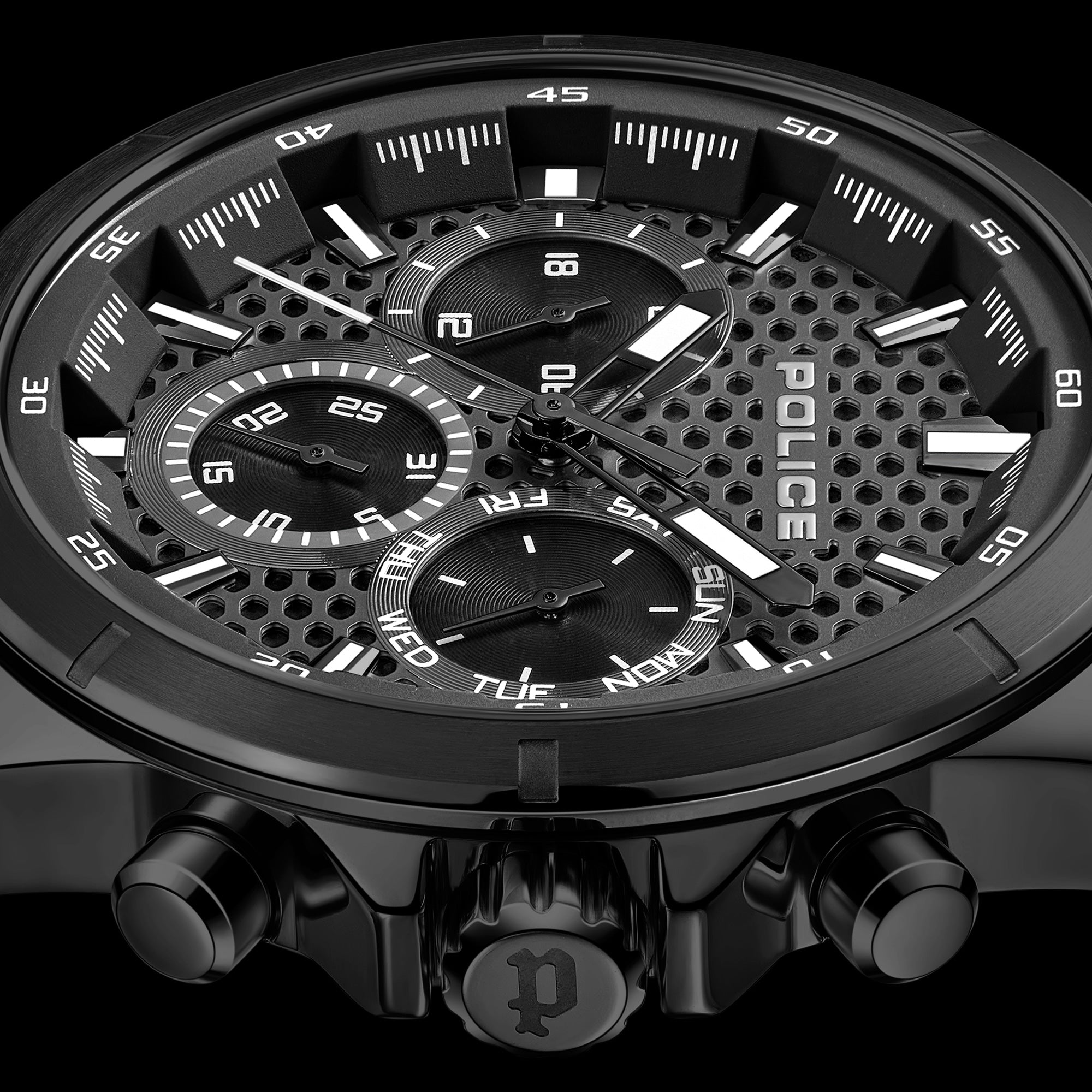 Dial Close-Up Police Malawi All Black Men's Watch