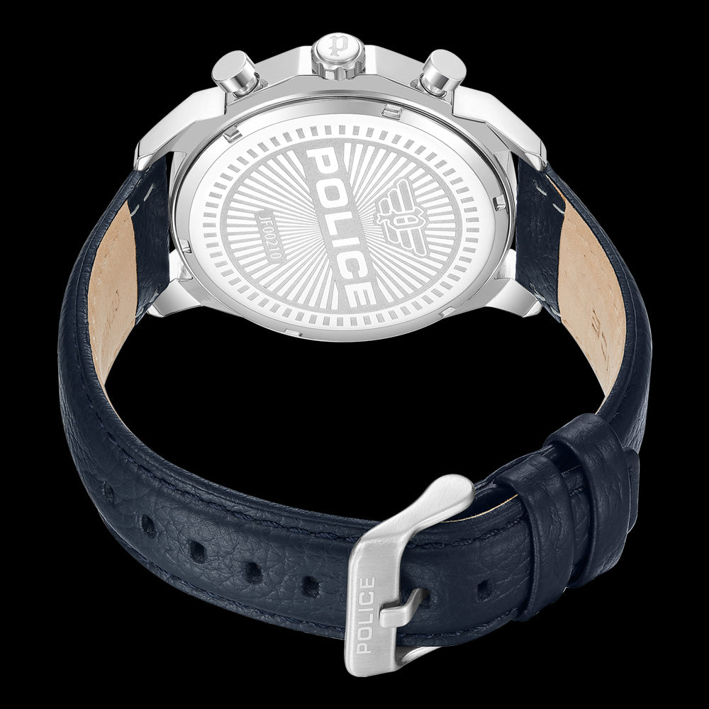 POLICE RANGY BLUE DIAL LEATHER MEN'S WATCH - BACK VIEW