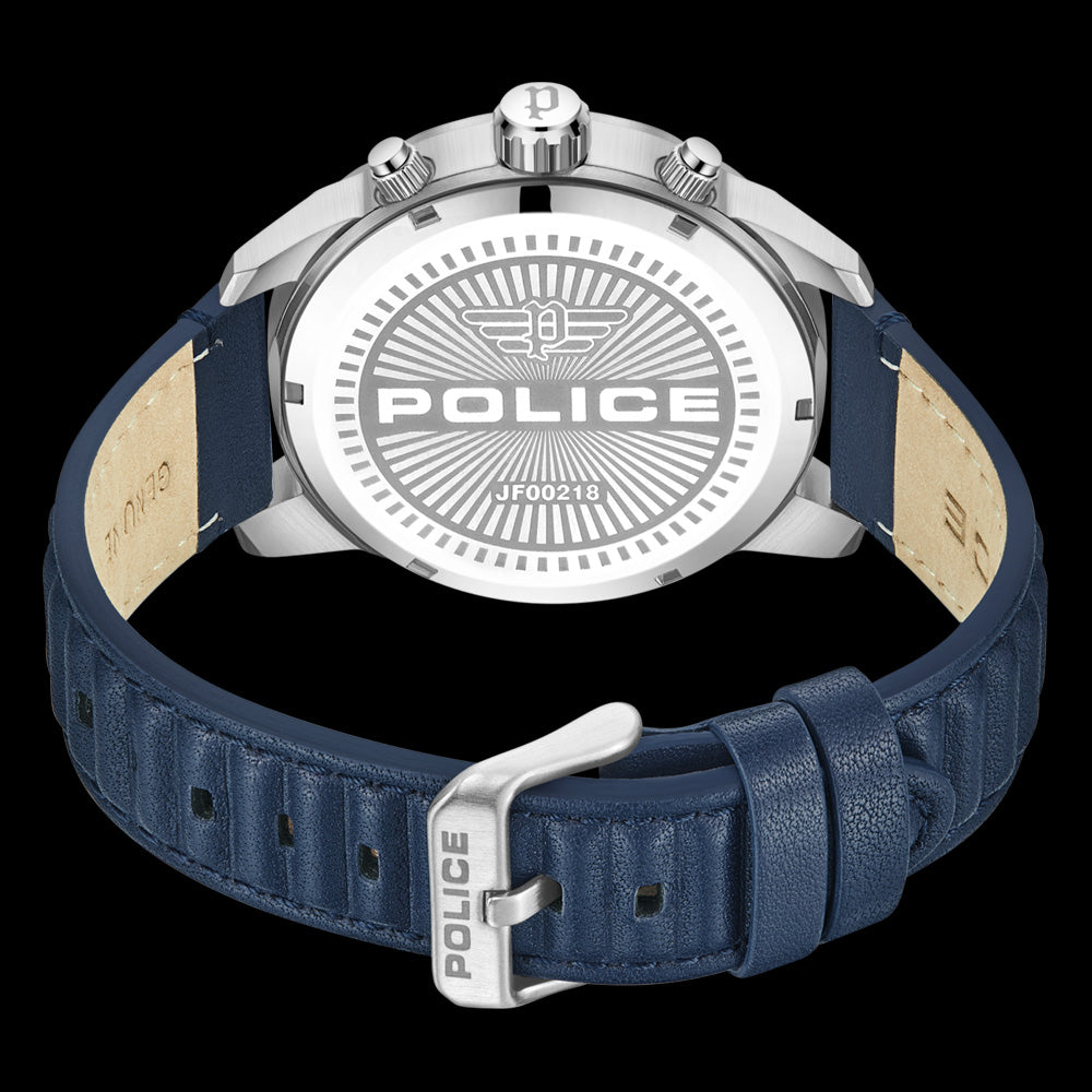 POLICE NEIST SILVER BLUE DIAL LEATHER MEN'S WATCH - BACK VIEW