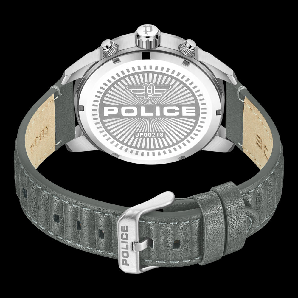 POLICE NEIST SILVER GREY DIAL LEATHER MEN'S WATCH - BACK VIEW