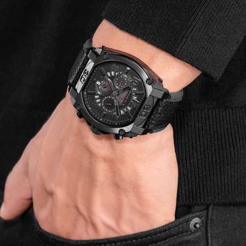 POLICE NORWOOD ALL BLACK LEATHER MEN'S WATCH - WRIST VIEW