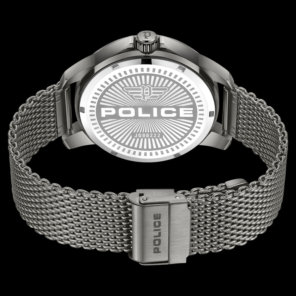 POLICE MENSOR GUNMETAL BLACK SKULL DIAL MEN'S WATCH - BACK VIEW
