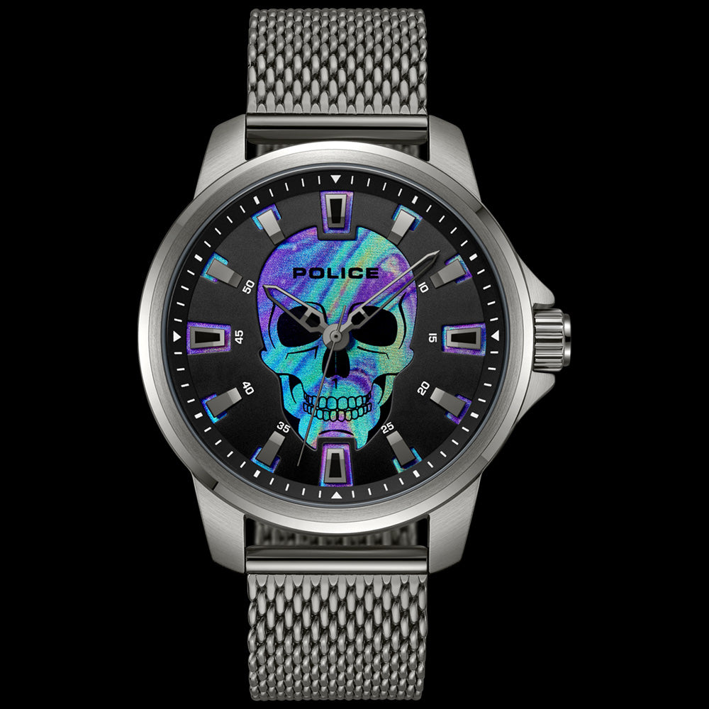 POLICE MENSOR GUNMETAL BLACK SKULL DIAL MEN'S WATCH