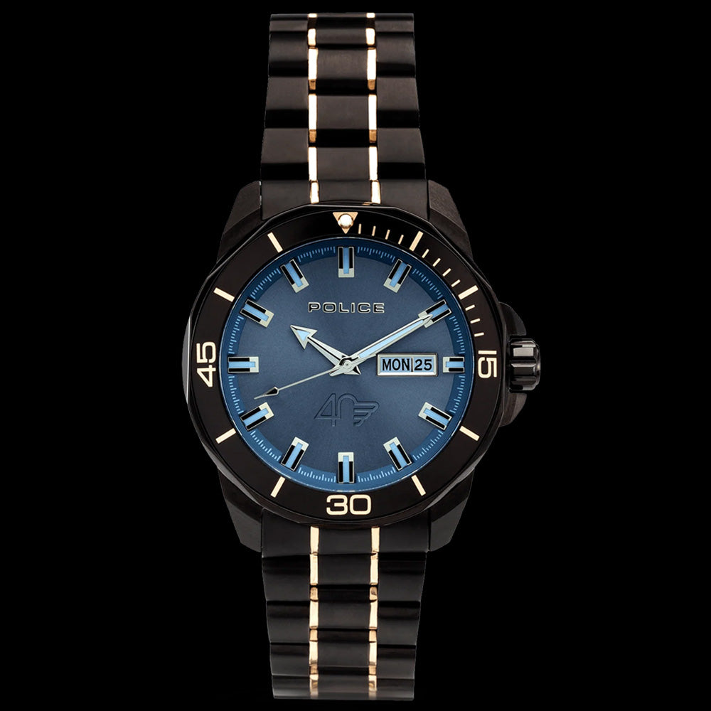 POLICE 40TH ANNIVERSARY MEN'S WATCH & WALLET BOX SET - WATCH FRONT VIEW