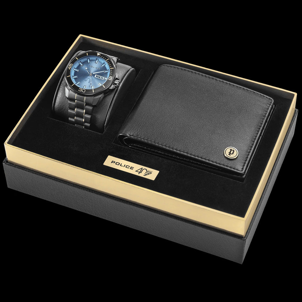POLICE 40TH ANNIVERSARY MEN'S WATCH & WALLET BOX SET - OPEN BOX