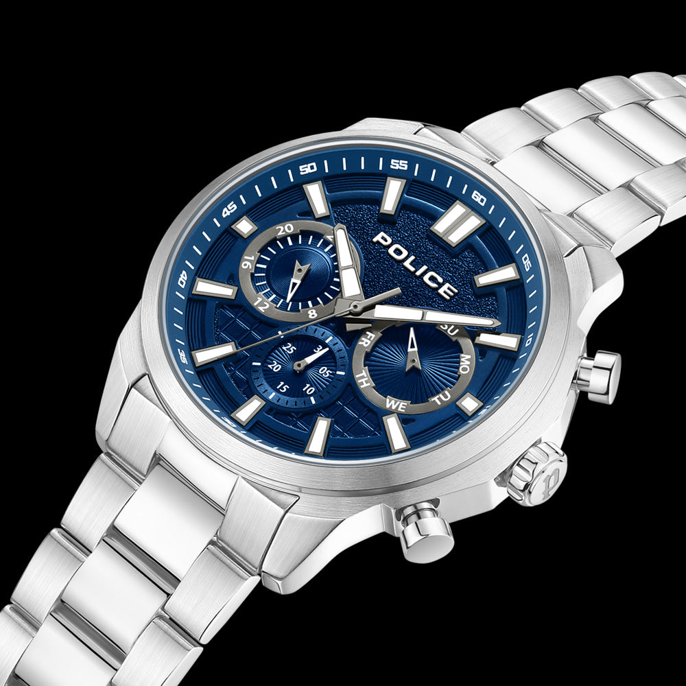 POLICE RANGY SILVER BLUE DIAL MEN'S WATCH - ANGLE VIEW