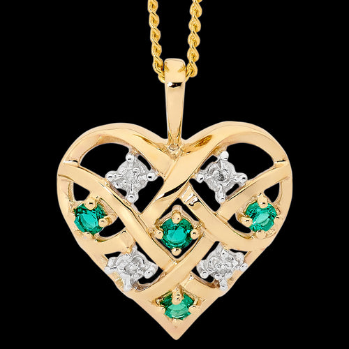 9 KARAT GOLD DIAMOND & EMERALD DREAMWEAVER HEART NECKLACE