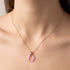 Close Up Woman Wearing Sterling Silver Rose Gold Pink Ceramic Circle Necklace
