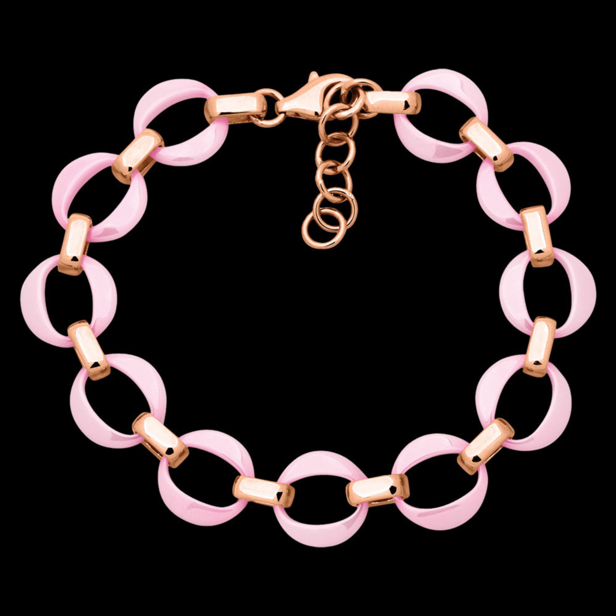Sterling Silver Rose Gold Pink Ceramic Circle Link Bracelet