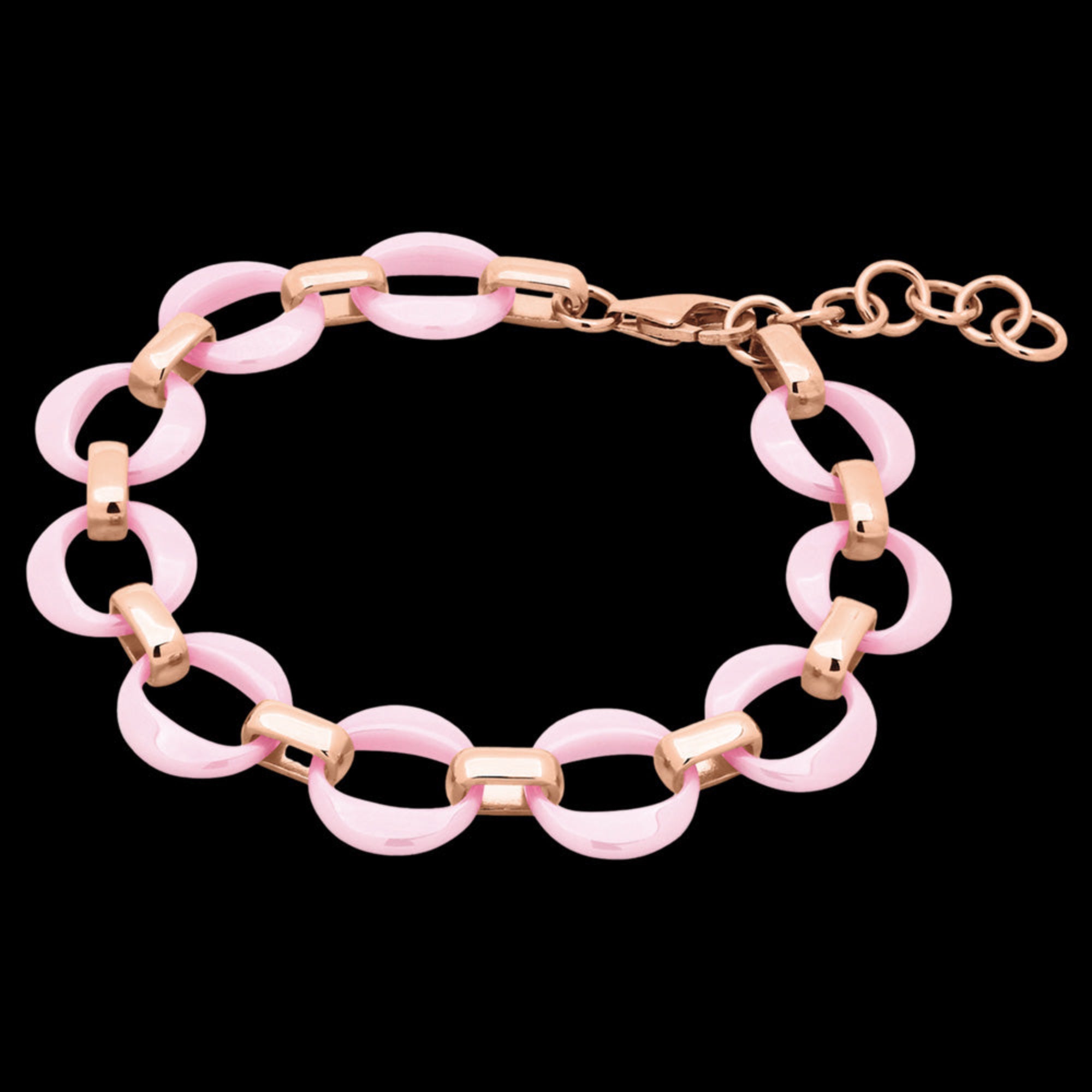 Side View Sterling Silver Rose Gold Pink Ceramic Circle Link Bracelet