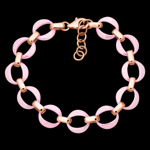 Sterling Silver Rose Gold Pink Ceramic Circle Link Bracelet