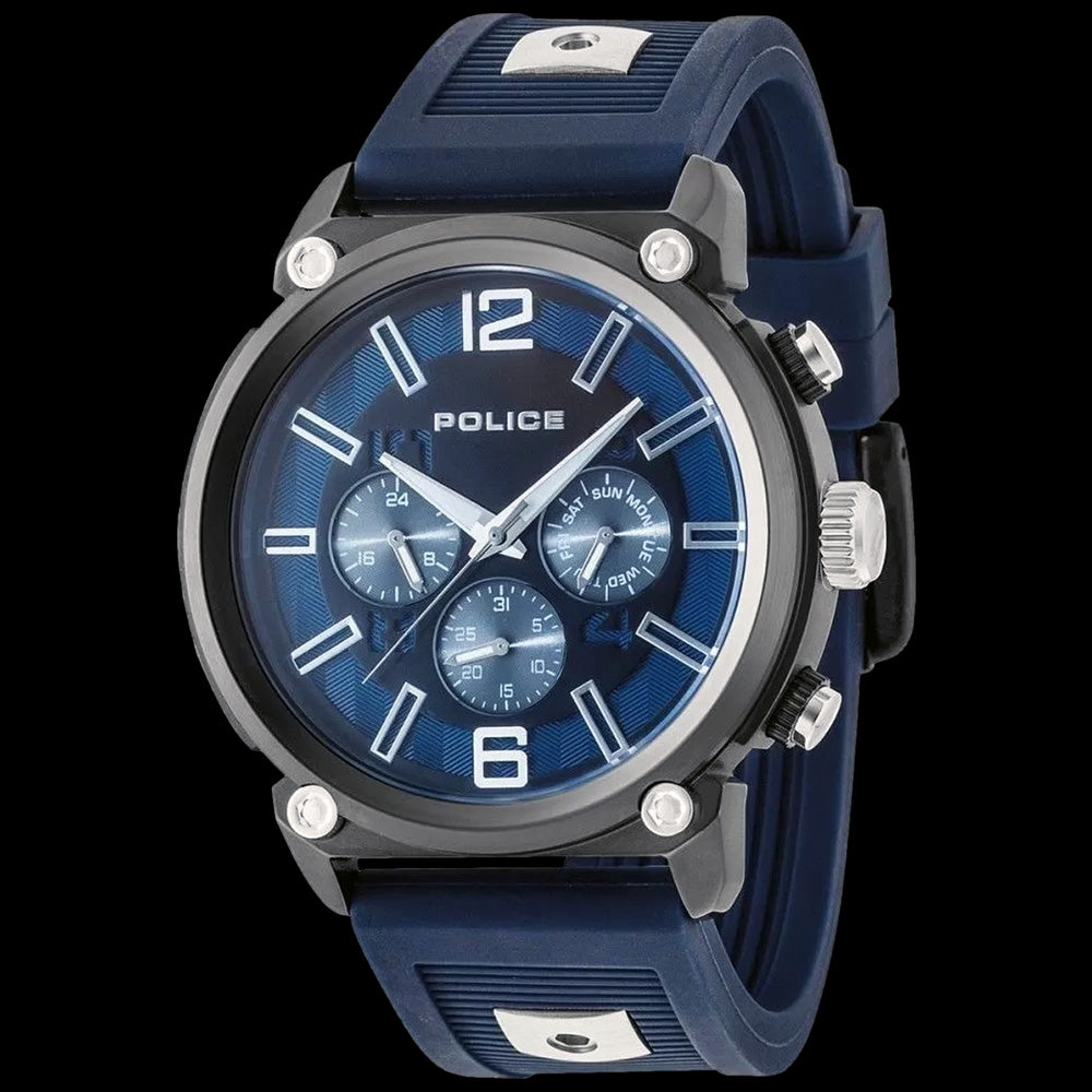 POLICE ARMOR BLUE DIAL GUNMETAL MEN'S WATCH - SIDE VIEW