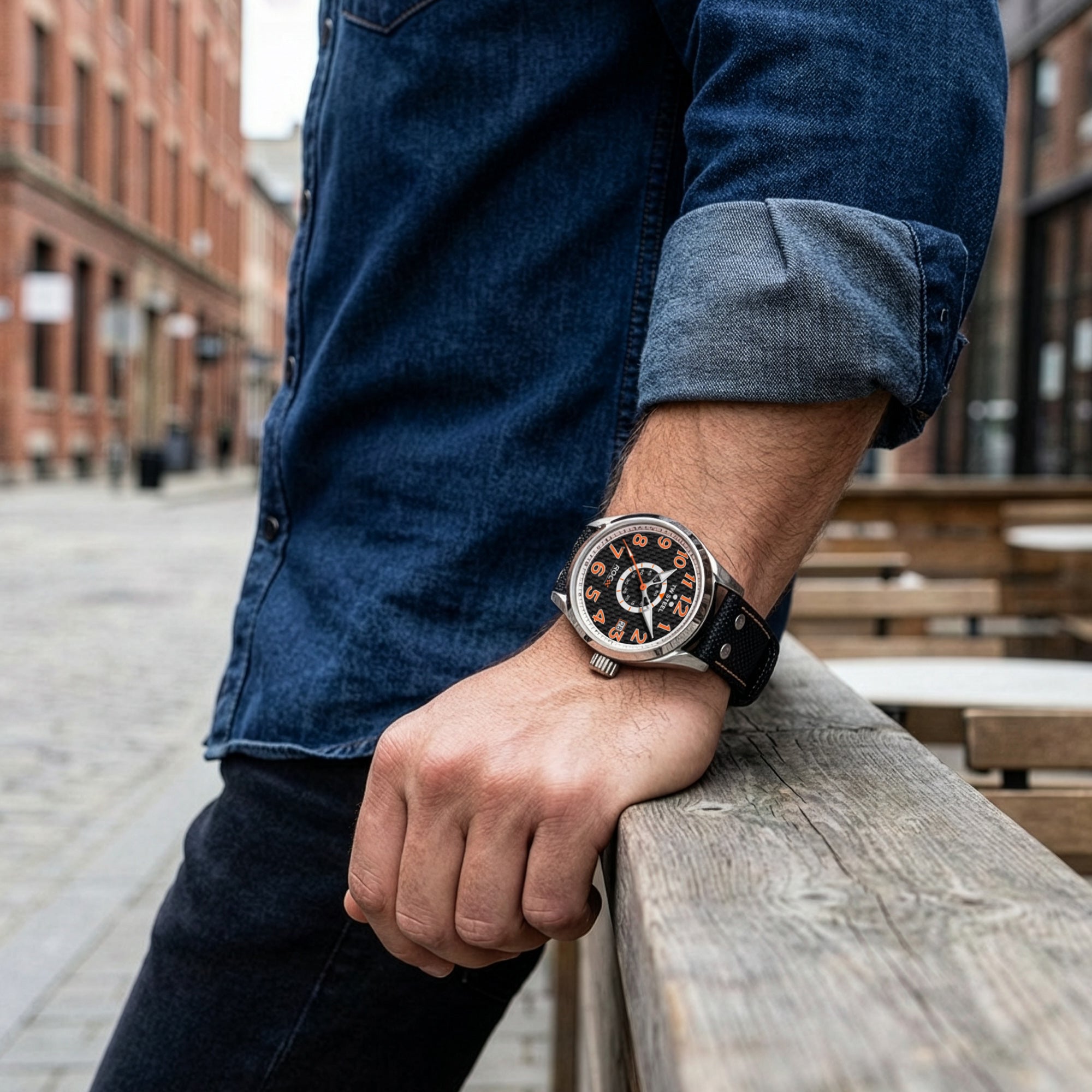 Close Up Man Wearing TW Steel Race Of Champions 45mm 3-Hands Special Edition Watch TW965