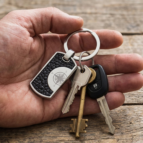 Compass Men's Stainless Steel Key Ring In Man's Hand