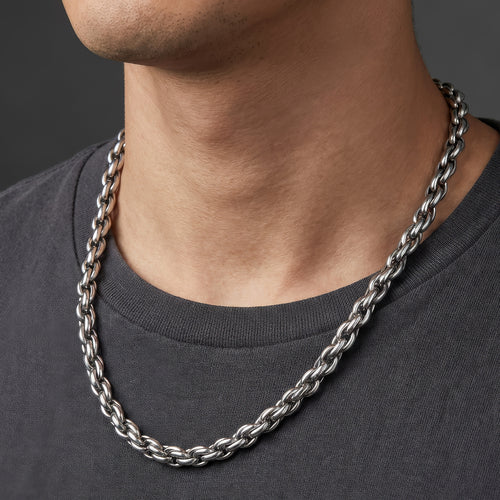 Man Wearing Man Wearing Stainless Steel Link Chain Necklace