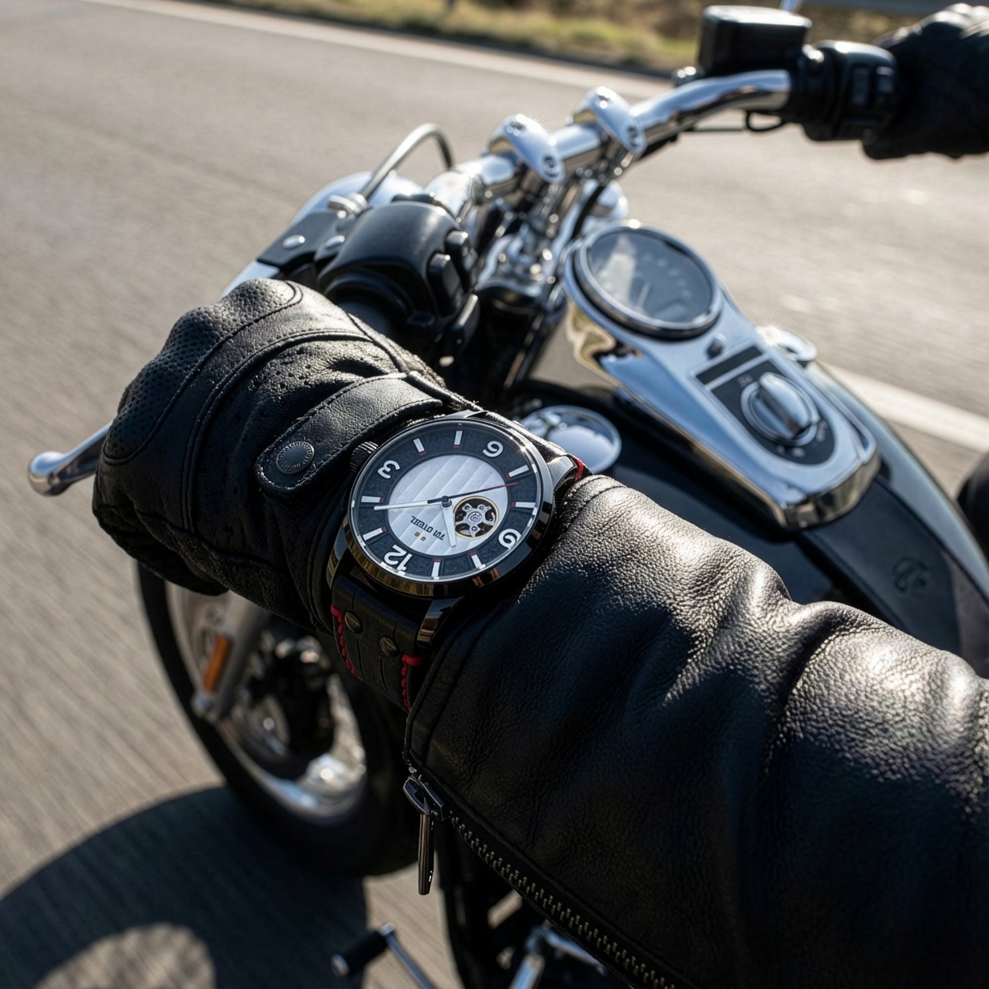 Motorcycle Rider Wearing TW Steel Son Of Time Supremo Limited Edition Watch MST6