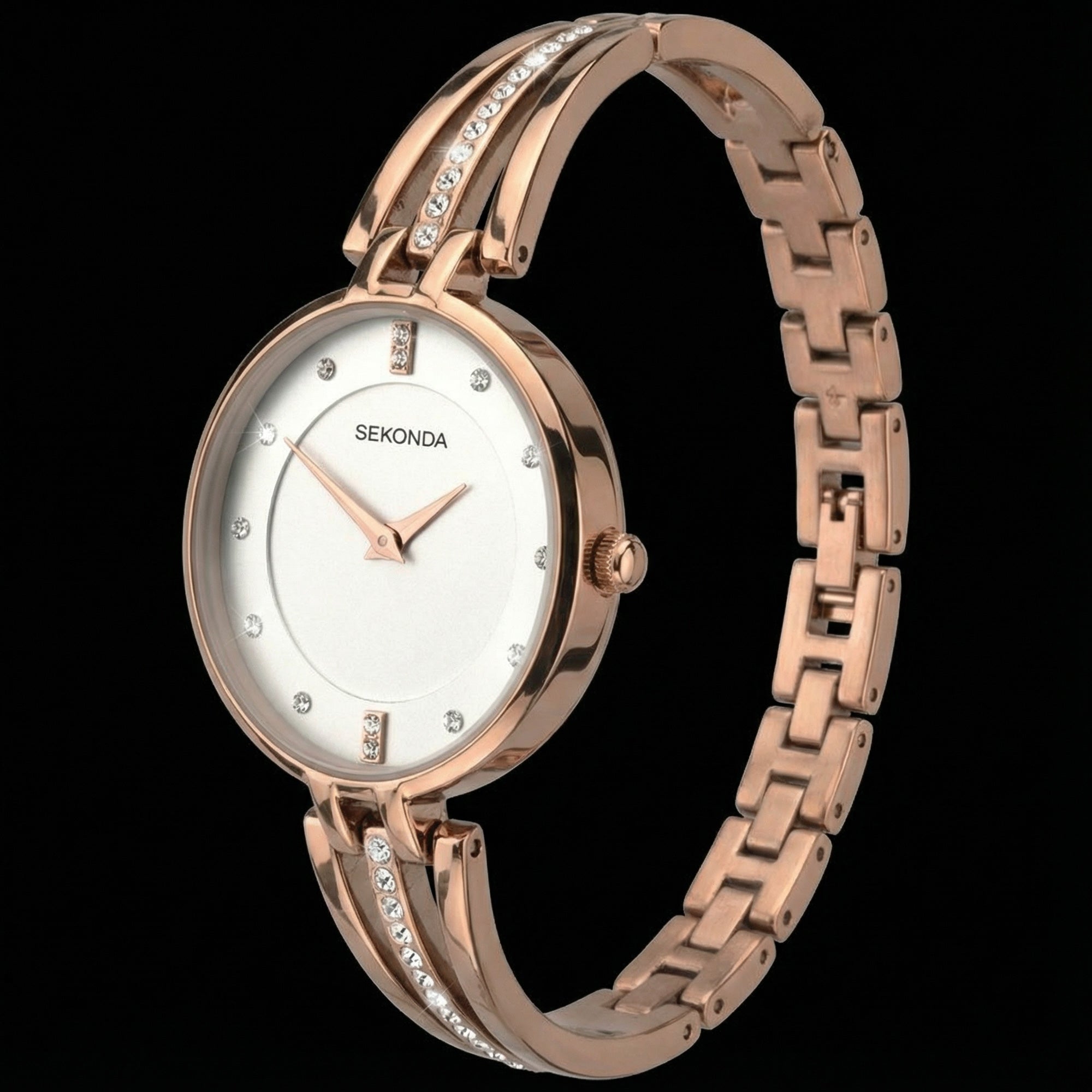 Sekonda Ladies Rose Gold Gem Bracelet Watch Side View