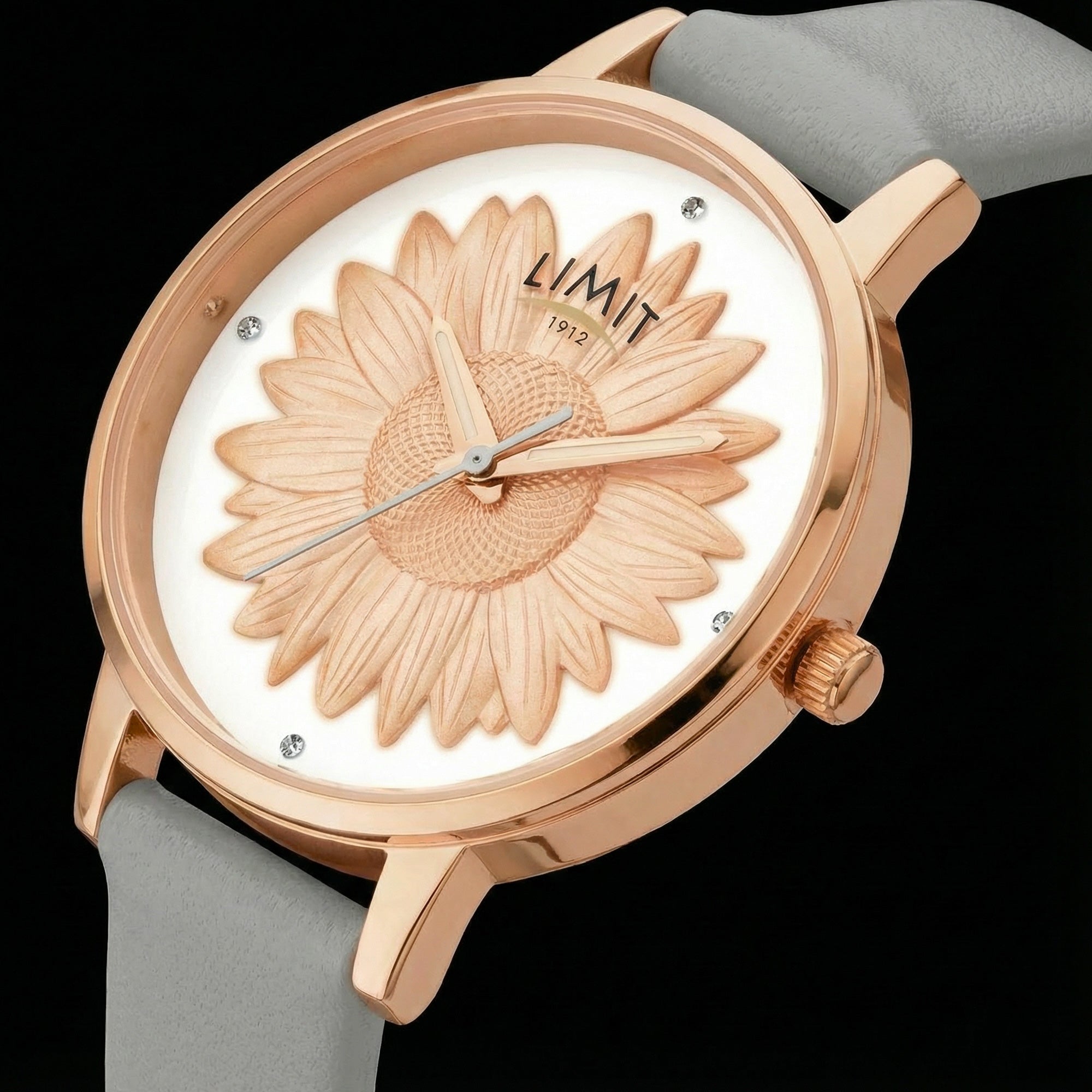 Close-Up Limit Secret Garden Sunflower Dial Rose Gold Leather Watch