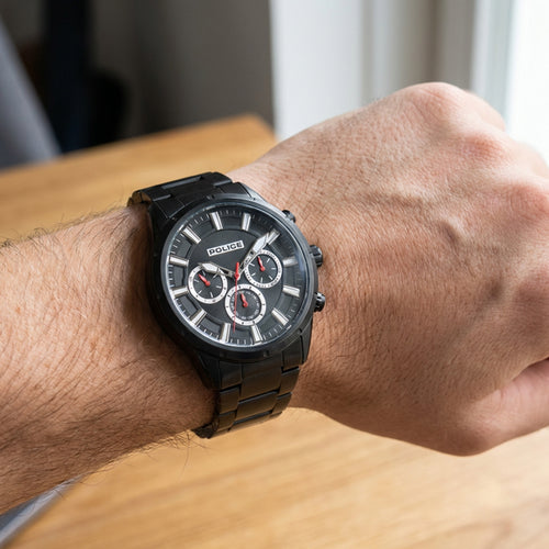 Man Wearing Police Weston All Black Men's Watch