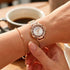 Woman Wearing Kenneth Cole Rose Gold Transparency Ladies Mesh Watch