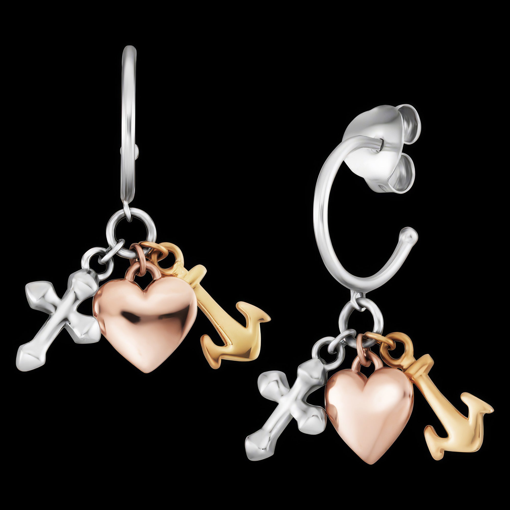 ENGELSRUFER FAITH LOVE & HOPE HOOP TRI-COLOUR EARRINGS