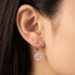 Woman wearing Engelsrufer little tree of life circle CZ hoop earrings.