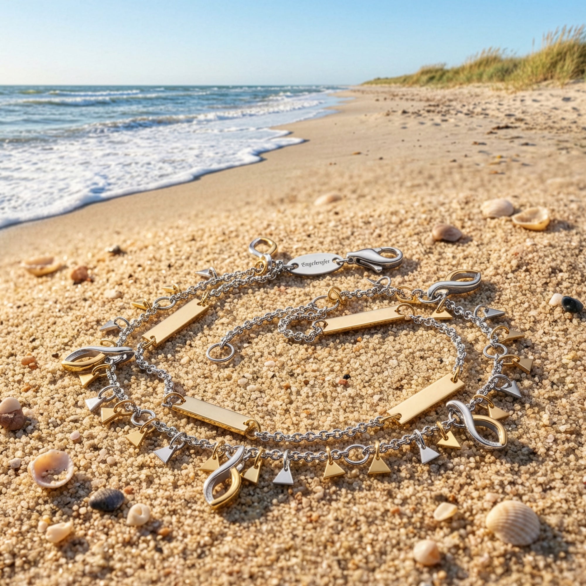 Triangles Gold Boho Bead Anklet & Bracelet At The Beach