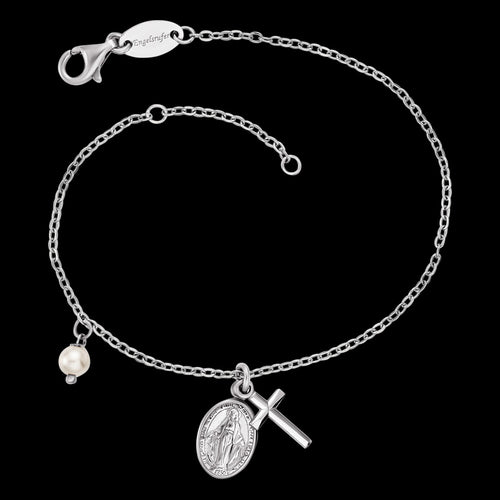 ENGELSRUFER SILVER VIRGIN MARY MARIA CROSS PEARL BRACELET