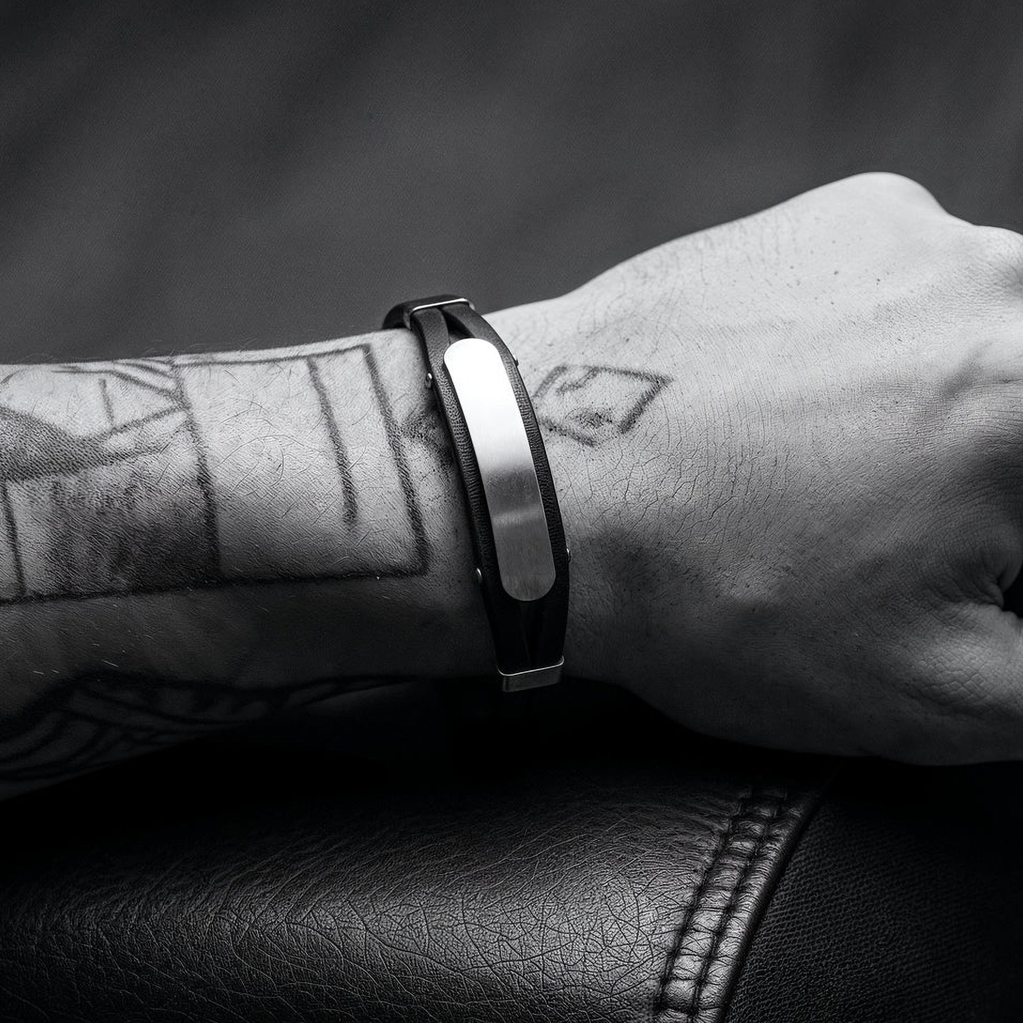 Black Leather Men's ID Bracelet | Save Brave Australia