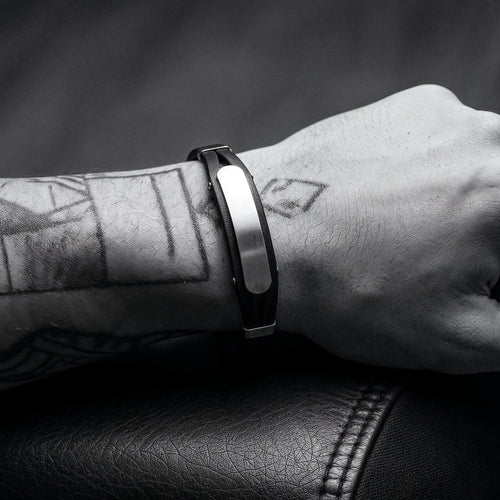Black Leather Men's ID Bracelet | Save Brave Australia