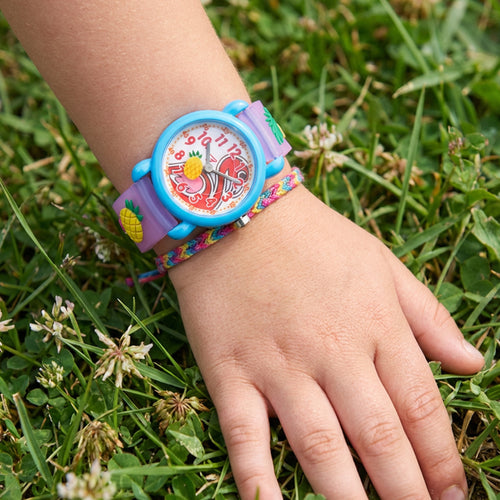 Girl Wearing Colourful Flamingo Children's Watch
