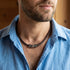 Man Wearing Brown Leather Men's Bead Necklace