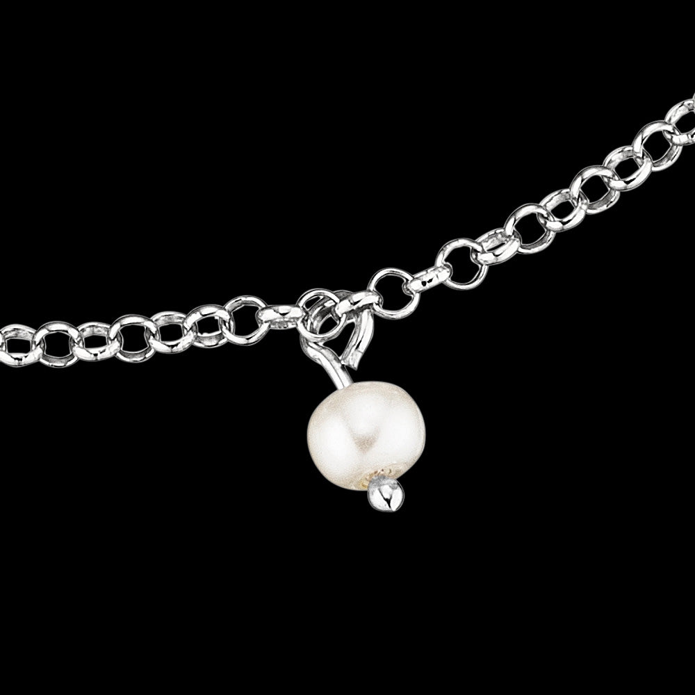 ENGELSRUFER FRESHWATER PEARL SILVER ANKLET - PEARL CHARM CLOSE-UP