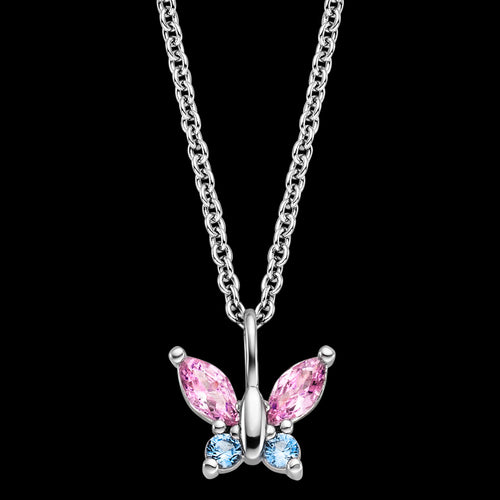 HERZENGEL BUTTERFLY PINK BLUE CZ CHILDREN'S NECKLACE