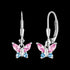 HERZENGEL BUTTERFLY PINK BLUE CZ LEVER BACK CHILDREN'S EARRINGS