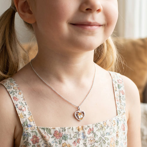 Young Girl Wearing Dog Love Heart Children's Necklace