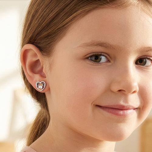 Young Girl Wearing Dog Love Heart Children's Stud Earrings