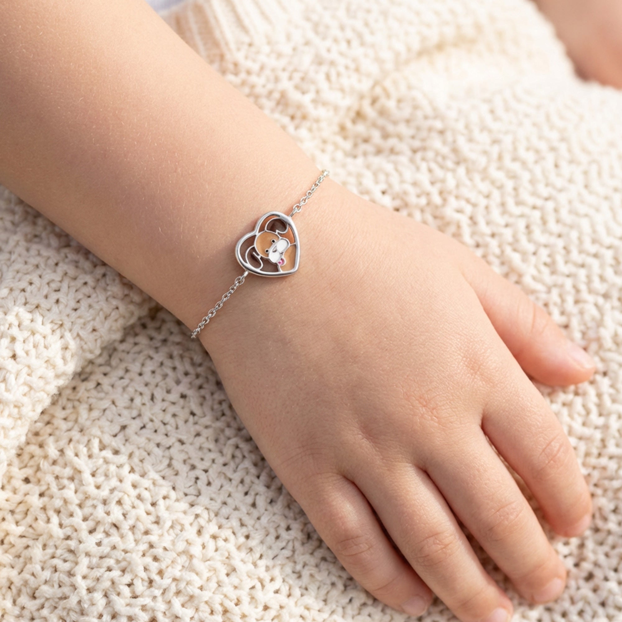 Young Girl Wearing Dog Love Heart Children's Bracelet