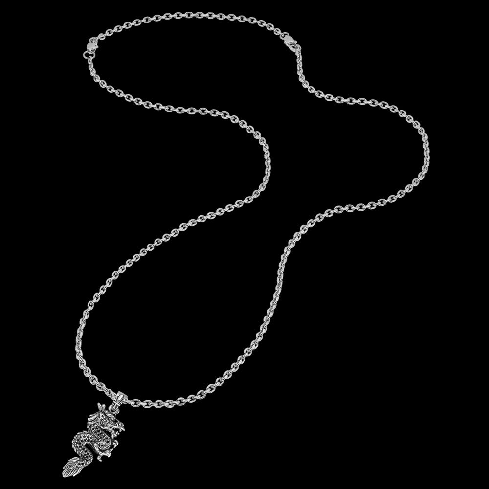 SAVE BRAVE MEN'S COILED DRAGON NECKLACE - FULL VIEW