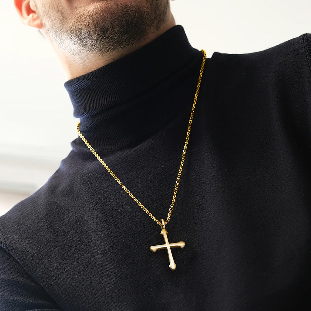 BARBED CROSS MEN'S GOLD STEEL NECKLACE | SAVE BRAVE AUSTRALIA