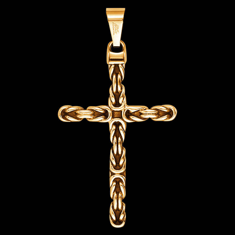 SAVE BRAVE MEN'S DAN GOLD STEEL KNOT CROSS NECKLACE - CLOSE-UP