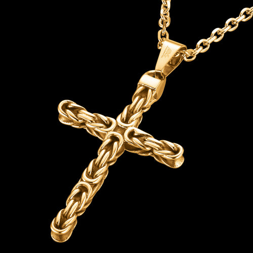 SAVE BRAVE MEN'S DAN GOLD STEEL KNOT CROSS NECKLACE