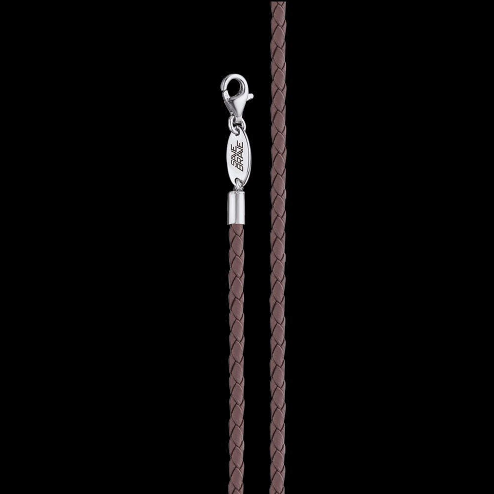 SAVE BRAVE MEN'S 2MM BROWN LEATHER NECKLACE - CLOSE-UP