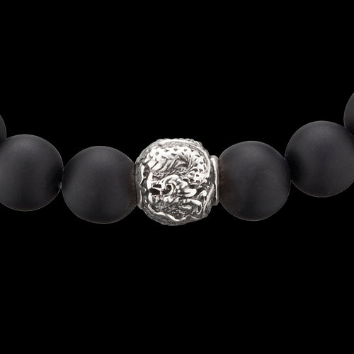 SAVE BRAVE MEN'S STEEL BLACK ONYX DRAGON BRACELET - CLOSE-UP