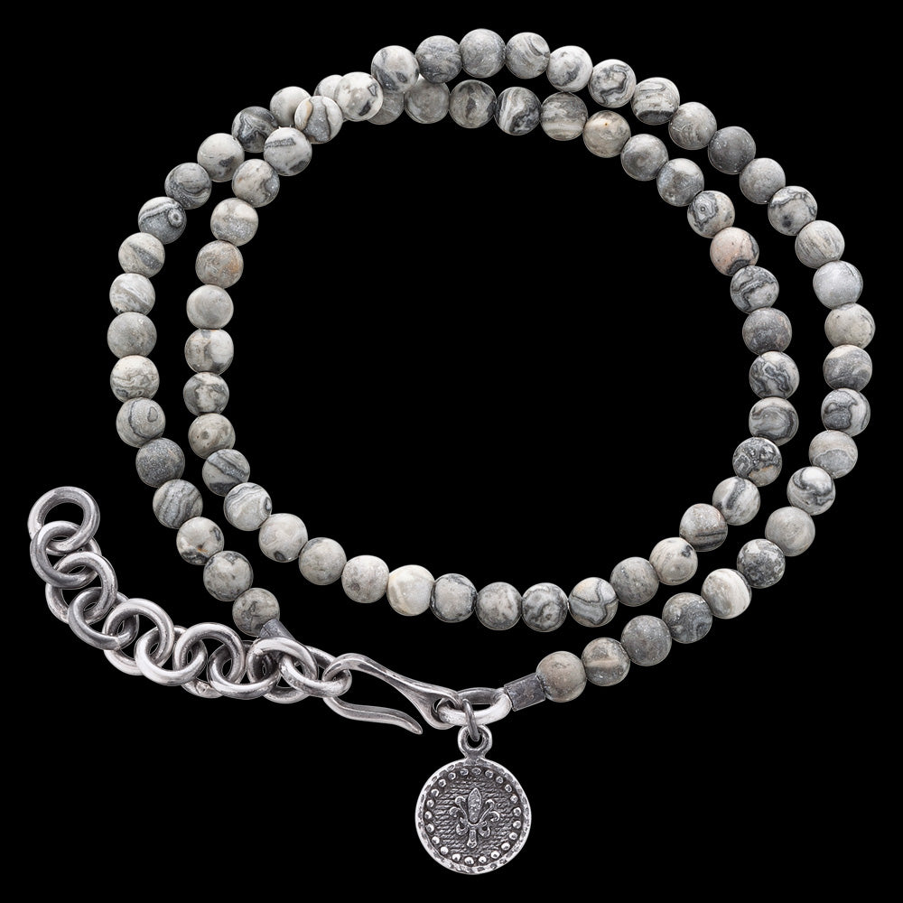 SAVE BRAVE MEN'S STEEL GREY JASPER SWORD WRAPAROUND BRACELET