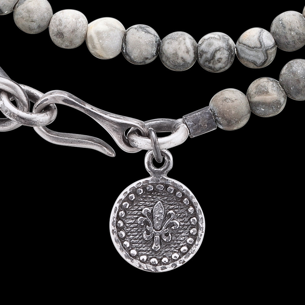 SAVE BRAVE MEN'S STEEL GREY JASPER SWORD WRAPAROUND BRACELET - CLOSE-UP